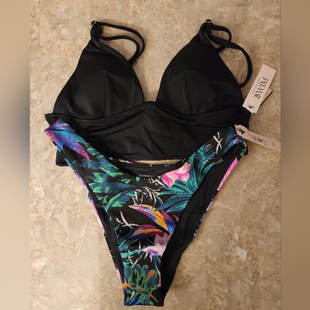 XS/XS VS Swim Long Line Triangle Bikini Top Brazilian Bikini Set Tropical